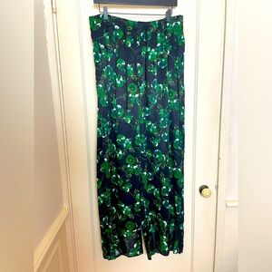 Elevenses Green Pansies Satin Wide Leg Drawstring Pants